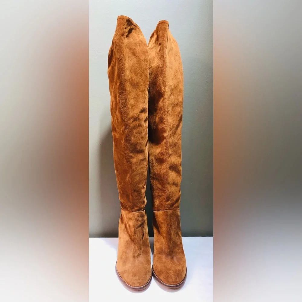 Miss Albright Knee High Brown Suede Pull On Boots Made in Italy Size 6 US Italy